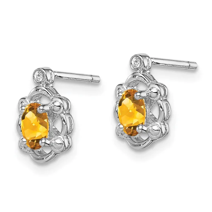 Goldia Sterling Silver Rhodiumplated Citrine u0026 Diamond Earrings Earrings