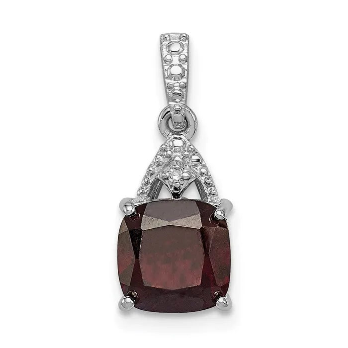 Goldia Sterling Silver Rhodium Plated Diamond Garnet Cushion Pendant Necklaces Goldia Sterling Silver Rhodium Plated Diamond Garnet Cushion Pendant Necklaces