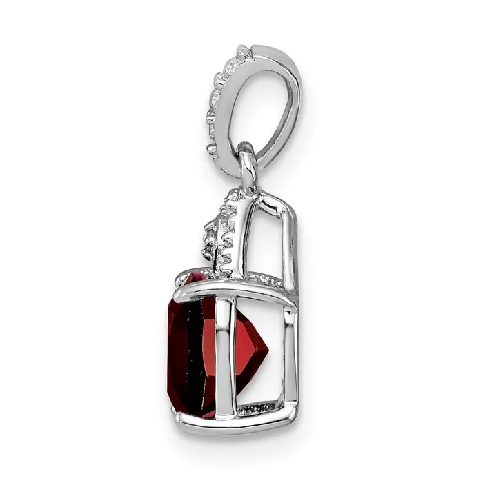 Goldia Sterling Silver Rhodium Plated Diamond Garnet Cushion Pendant Necklaces