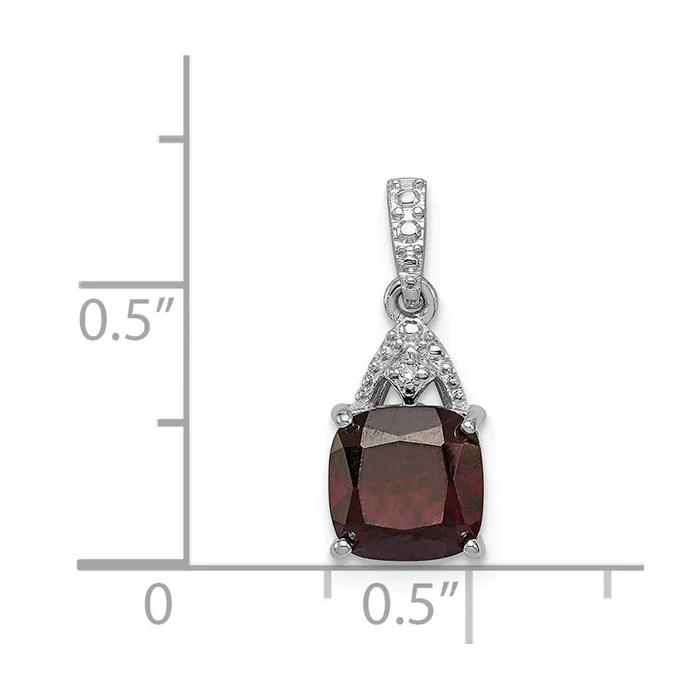 Goldia Sterling Silver Rhodium Plated Diamond Garnet Cushion Pendant Necklaces