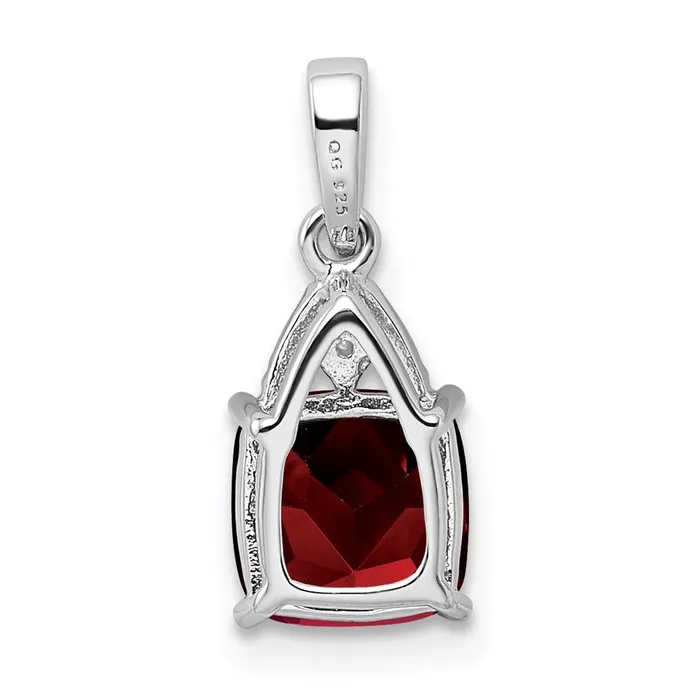 Goldia Sterling Silver Rhodium Plated Diamond Garnet Cushion Pendant Necklaces