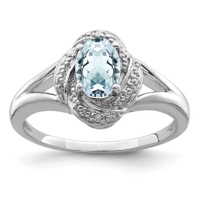 Goldia Sterling Silver Rhodiumplated Diamond u0026 Aquamarine Ring Rings