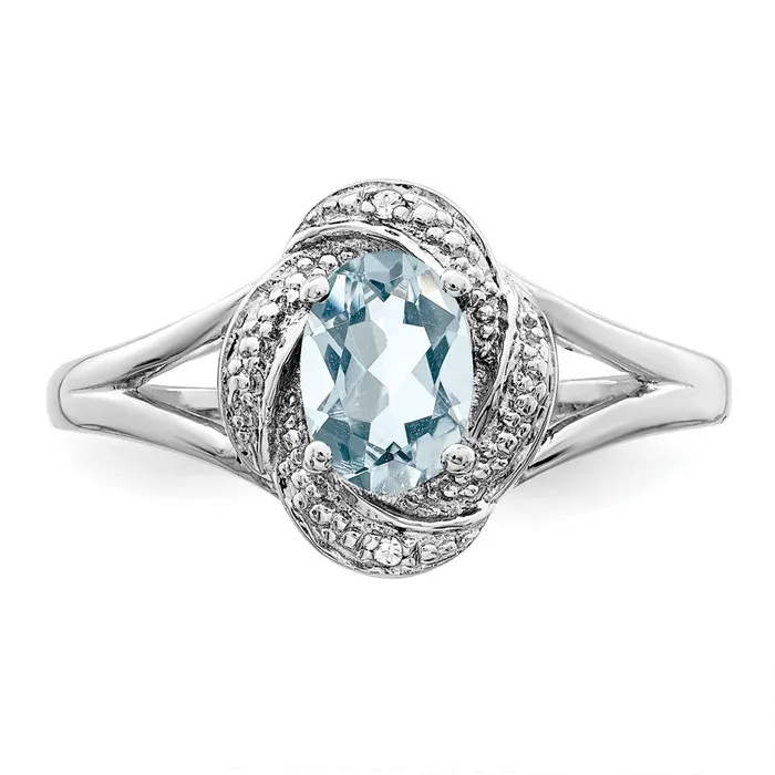 Goldia Sterling Silver Rhodiumplated Diamond u0026 Aquamarine Ring Rings