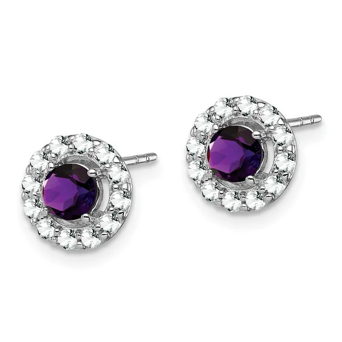 Goldia Sterling Silver Rhodium Plated White Topaz and Amethyst Earrings Earrings