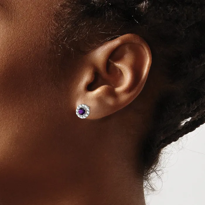 Goldia Sterling Silver Rhodium Plated White Topaz and Amethyst Earrings Earrings