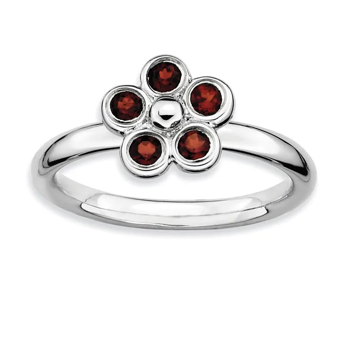 Goldia Sterling Silver Stackable Expressions Garnet Flower Ring Rings