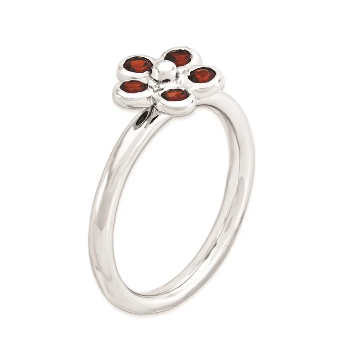 Goldia Sterling Silver Stackable Expressions Garnet Flower Ring Rings