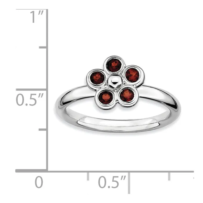 Goldia Sterling Silver Stackable Expressions Garnet Flower Ring Rings