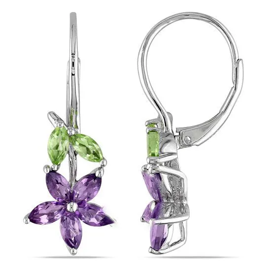 JMS always Earrings Original AMOUR 1 45 CT TGW Amethyst and Peridot Floral Leverback Earrings In Sterling Silver JMS always Earrings Original AMOUR 1 45 CT TGW Amethyst and Peridot Floral Leverback Earrings In Sterling Silver