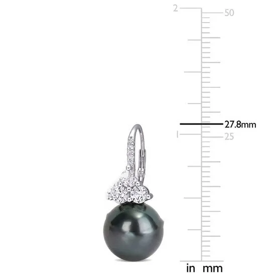 JMS always Earrings Original AMOUR 11 12 Mm Black Tahitian Cultured Pearl 1 38 CT TGW Created Sapphire and Diamond Accent Leverback Earrings In 10K White Gold JMS always Earrings Original AMOUR 11 12 Mm Black Tahitian Cultured Pearl 1 38 CT TGW Created Sapphire and Diamond Accent Leverback Earrings In 10K White Gold