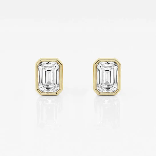 JMS always Earrings Original Brilliant Diamond 14KT Yellow Gold 1 12 cttw EmeraldCut Lab Grown Diamond Bezel Set Solitaire Stud Earrings for Women GVSSI JMS always Earrings Original Brilliant Diamond 14KT Yellow Gold 1 12 cttw EmeraldCut Lab Grown Diamond Bezel Set Solitaire Stud Earrings for Women GVSSI