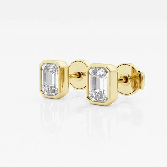 JMS always Earrings Original Brilliant Diamond 14KT Yellow Gold 1 12 cttw EmeraldCut Lab Grown Diamond Bezel Set Solitaire Stud Earrings for Women GVSSI JMS always Earrings Original Brilliant Diamond 14KT Yellow Gold 1 12 cttw EmeraldCut Lab Grown Diamond Bezel Set Solitaire Stud Earrings for Women GVSSI