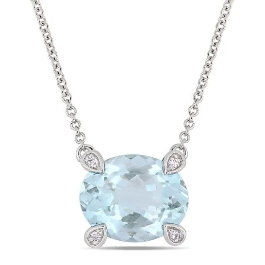 JMS always Necklaces Original AMOUR 2 110 CT TGW Ovalcut Aquamarine and Diamond Accent Station Necklace In 10K White Gold