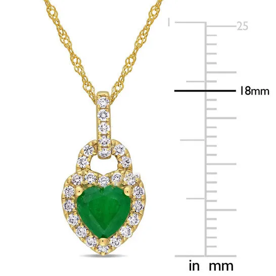 JMS always Necklaces Original AMOUR 58 CT TGW Emerald and 14 CT TW Diamond Halo Heart Pendant with Chain In 14K Yellow Gold JMS always Necklaces Original AMOUR 58 CT TGW Emerald and 14 CT TW Diamond Halo Heart Pendant with Chain In 14K Yellow Gold