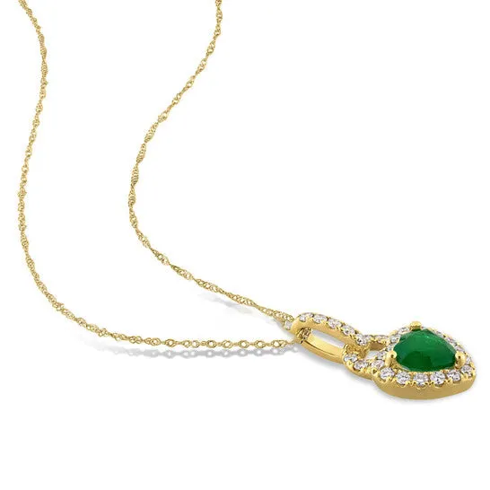 JMS always Necklaces Original AMOUR 58 CT TGW Emerald and 14 CT TW Diamond Halo Heart Pendant with Chain In 14K Yellow Gold JMS always Necklaces Original AMOUR 58 CT TGW Emerald and 14 CT TW Diamond Halo Heart Pendant with Chain In 14K Yellow Gold