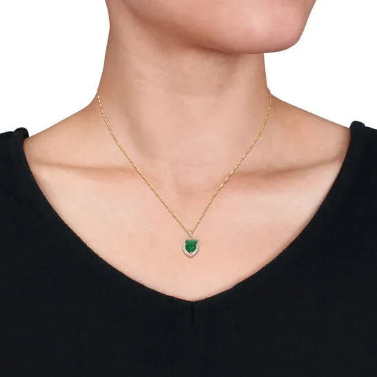 JMS always Necklaces Original AMOUR 58 CT TGW Emerald and 14 CT TW Diamond Halo Heart Pendant with Chain In 14K Yellow Gold JMS always Necklaces Original AMOUR 58 CT TGW Emerald and 14 CT TW Diamond Halo Heart Pendant with Chain In 14K Yellow Gold