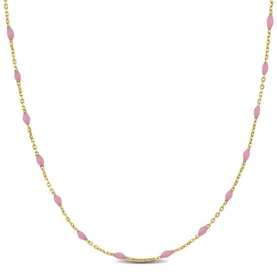 JMS always Necklaces Original Amour Pink Enamel Station Necklace in 14K Yellow Gold JMS always Necklaces Original Amour Pink Enamel Station Necklace in 14K Yellow Gold