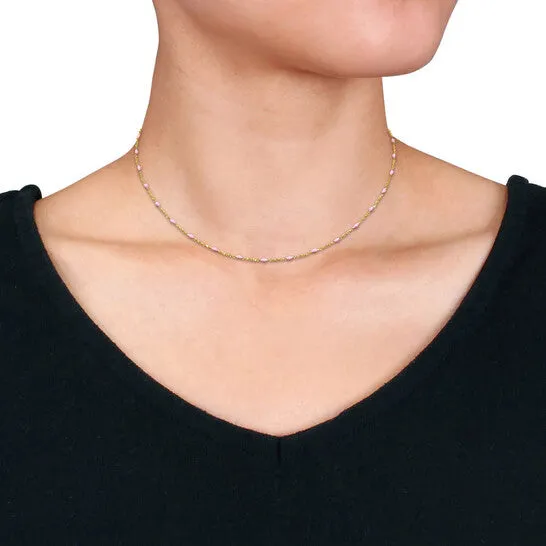 JMS always Necklaces Original Amour Pink Enamel Station Necklace in 14K Yellow Gold JMS always Necklaces Original Amour Pink Enamel Station Necklace in 14K Yellow Gold