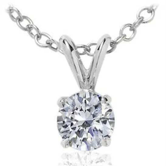 JMS always Necklaces Original Maulijewels 12 Carat Natural Round Diamond Solitaire Pendant In 14K Solid White Gold With 18 14K White Gold Plated Sterling Silver Box Chain