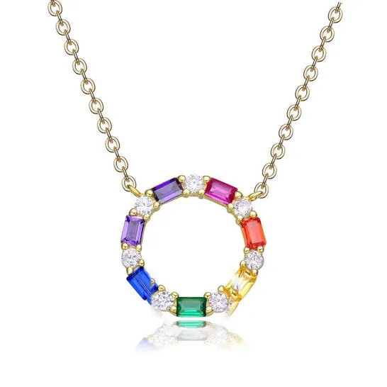 JMS always Necklaces Original Megan Walford Gold Over Sterling Silver Rainbow Cubic Zirconia Circle Pendant Necklace JMS always Necklaces Original Megan Walford Gold Over Sterling Silver Rainbow Cubic Zirconia Circle Pendant Necklace