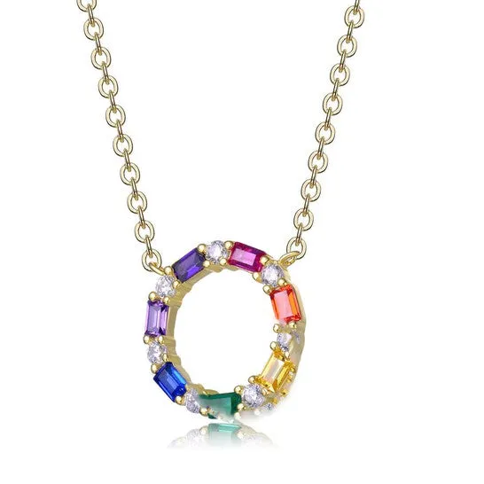 JMS always Necklaces Original Megan Walford Gold Over Sterling Silver Rainbow Cubic Zirconia Circle Pendant Necklace