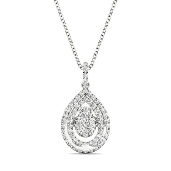 JMS always Necklaces Original Tresorra 18K White Gold Float Pear Double Halo Cluster Diamond Pendant Necklace