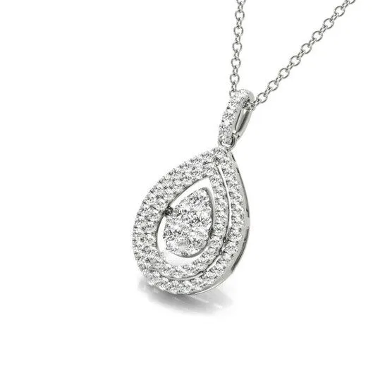 JMS always Necklaces Original Tresorra 18K White Gold Float Pear Double Halo Cluster Diamond Pendant Necklace JMS always Necklaces Original Tresorra 18K White Gold Float Pear Double Halo Cluster Diamond Pendant Necklace