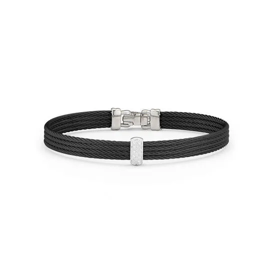 JMS always Original ALOR Black Cable Barred Bracelet with 18kt White Gold Diamonds Bracelets JMS always Original ALOR Black Cable Barred Bracelet with 18kt White Gold Diamonds Bracelets