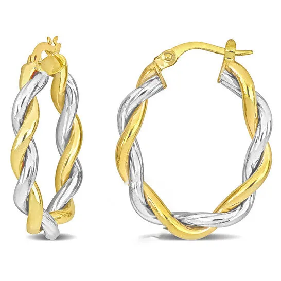 JMS always Original AMOUR 27mm Twisted Oval Hoop Earrings In 2Tone Yellow and White 10K Gold Earrings JMS always Original AMOUR 27mm Twisted Oval Hoop Earrings In 2Tone Yellow and White 10K Gold Earrings