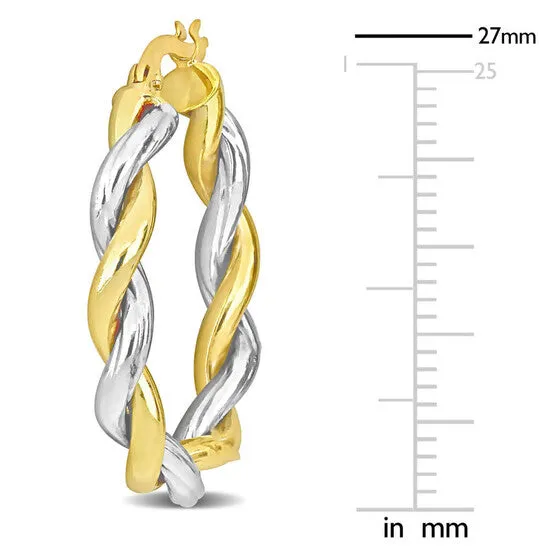 JMS always Original AMOUR 27mm Twisted Oval Hoop Earrings In 2Tone Yellow and White 10K Gold Earrings