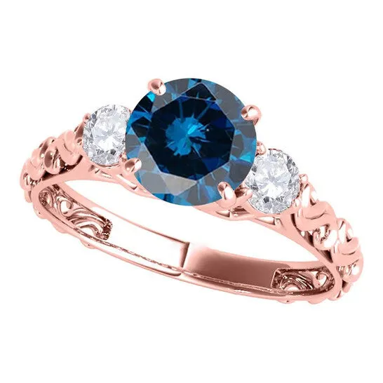 JMS always Original Maulijewels 18K Solid Rose Gold 105 Carat Blue White Diamond Three Stone Engagement Ring For Women Rings