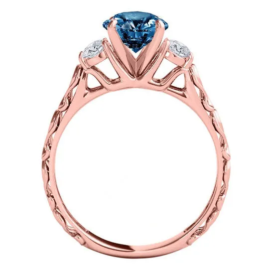 JMS always Original Maulijewels 18K Solid Rose Gold 105 Carat Blue White Diamond Three Stone Engagement Ring For Women Rings JMS always Original Maulijewels 18K Solid Rose Gold 105 Carat Blue White Diamond Three Stone Engagement Ring For Women Rings
