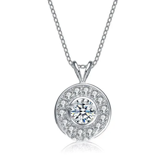 JMS always Original Megan Walford Elegant Sterling Silver Round Clear Cubic Zirconia Solitaire Pendant Necklace Necklaces JMS always Original Megan Walford Elegant Sterling Silver Round Clear Cubic Zirconia Solitaire Pendant Necklace Necklaces