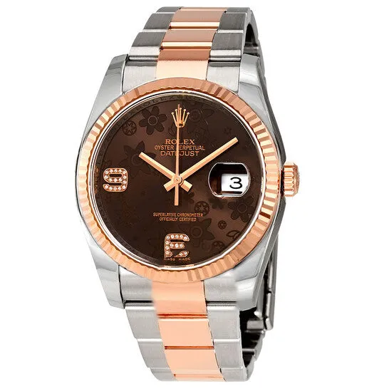 JMS always PreStyled Sets Original Rolex Oyster Perpetual Datejust 36 Chocolate Floral Diamond Dial Steel 18K Everose Gold Unisex Watch 116231CHFDAO JMS always PreStyled Sets Original Rolex Oyster Perpetual Datejust 36 Chocolate Floral Diamond Dial Steel 18K Everose Gold Unisex Watch 116231CHFDAO
