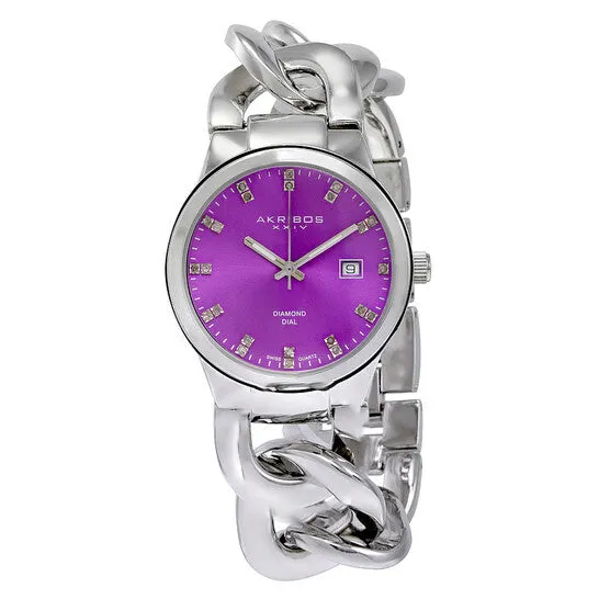 JMS always Rings Original Akribos XXIV Purple Dial Silvertone Base Metal Ladies Watch AK759SSPU