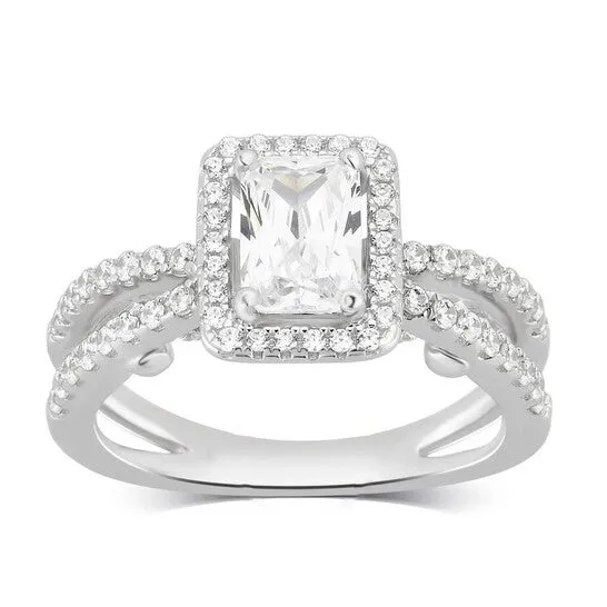 JMS always Rings Original DiamondMuse 280 cttw Cubic Zirconia Split Shank Engagement Ring in Sterling Silver for Women