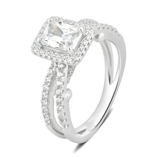 JMS always Rings Original DiamondMuse 280 cttw Cubic Zirconia Split Shank Engagement Ring in Sterling Silver for Women