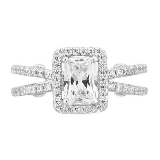 JMS always Rings Original DiamondMuse 280 cttw Cubic Zirconia Split Shank Engagement Ring in Sterling Silver for Women