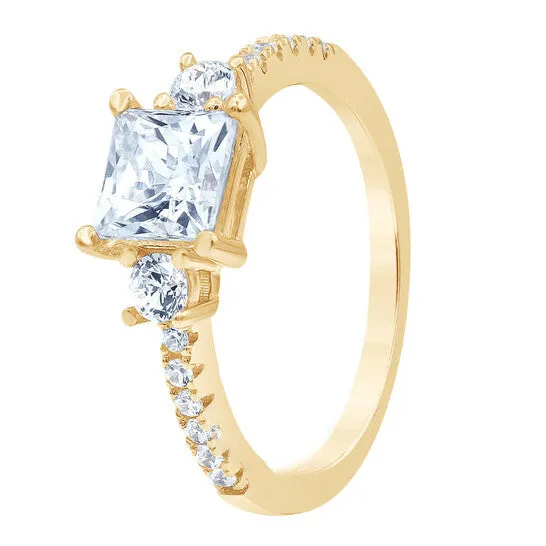 JMS always Rings Original DiamondMuse 290 cttw Square Swarovski Diamonds Gold Tone Engagement Ring in Sterling Silver