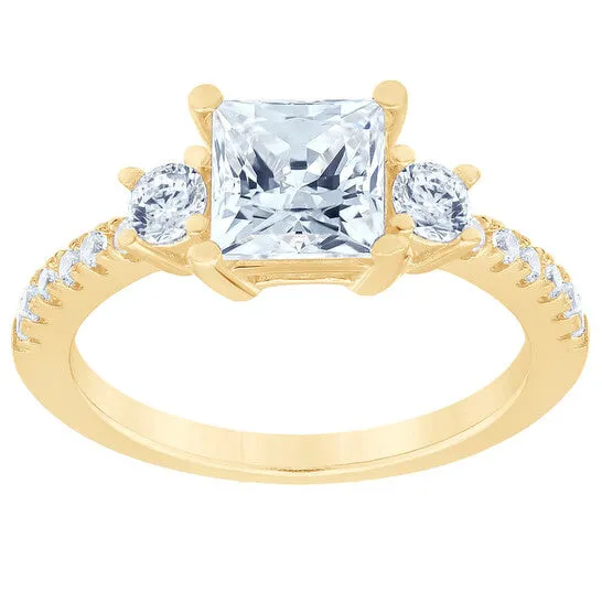 JMS always Rings Original DiamondMuse 290 cttw Square Swarovski Diamonds Gold Tone Engagement Ring in Sterling Silver