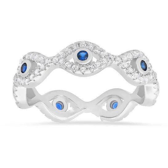 JMS always Rings Original Kylie Harper Sterling Silver CZ Evil Eye Eternity Band Ring