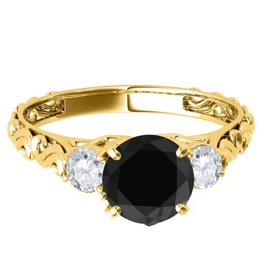 JMS always Rings Original Maulijewels 105 Carat Black White Diamond Three Stone Engagement Ring For Women In 18K Solid Yellow Gold JMS always Rings Original Maulijewels 105 Carat Black White Diamond Three Stone Engagement Ring For Women In 18K Solid Yellow Gold