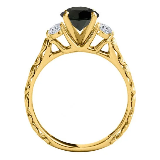 JMS always Rings Original Maulijewels 105 Carat Black White Diamond Three Stone Engagement Ring For Women In 18K Solid Yellow Gold JMS always Rings Original Maulijewels 105 Carat Black White Diamond Three Stone Engagement Ring For Women In 18K Solid Yellow Gold