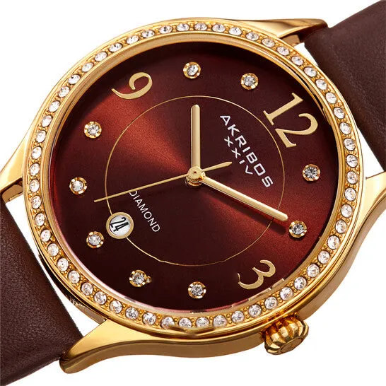 JMS always Watches Original Akribos XXIV Quartz Diamond Brown Dial Ladies Watch AK1011BR
