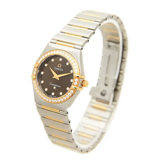 JMS always Watches Original Omega Constellation Quartz Diamond Brown Dial Ladies Watch 13586000