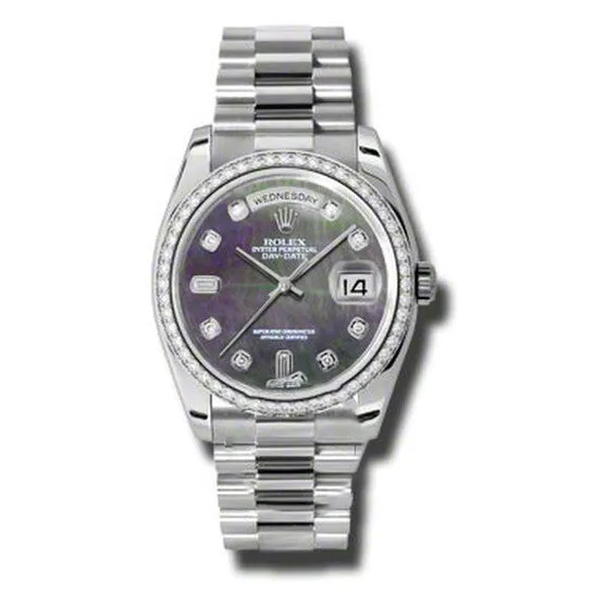 JMS always Watches Original Rolex DayDate Black Mother Of Pearl Dial Platinum President Automatic Ladies Watch 118346BKMDP JMS always Watches Original Rolex DayDate Black Mother Of Pearl Dial Platinum President Automatic Ladies Watch 118346BKMDP