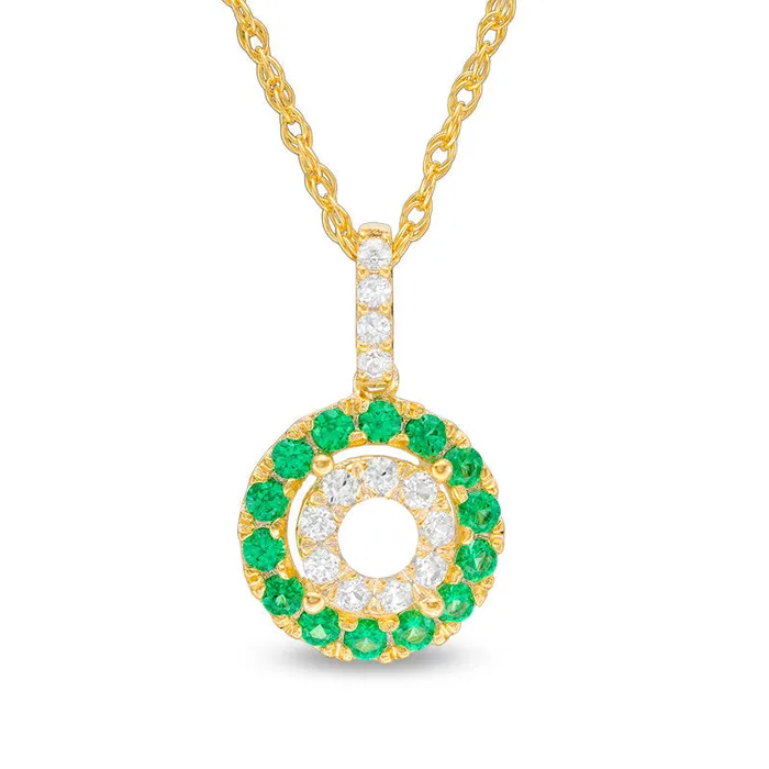 LabCreated Emerald and White Sapphire Double Frame Pendant in Sterling Silver with 14K Gold Plate Goldia Necklaces LabCreated Emerald and White Sapphire Double Frame Pendant in Sterling Silver with 14K Gold Plate Goldia Necklaces