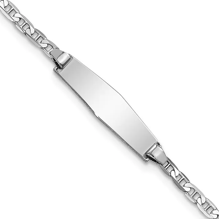 MDS Bracelets Solid 14K White Gold Soft Diamond Shape Anchor Link ID Bracelet MDS Bracelets Solid 14K White Gold Soft Diamond Shape Anchor Link ID Bracelet