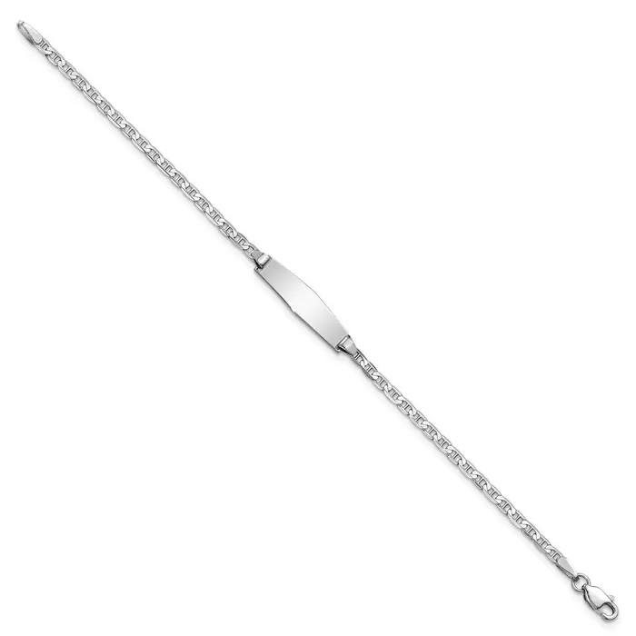 MDS Bracelets Solid 14K White Gold Soft Diamond Shape Anchor Link ID Bracelet MDS Bracelets Solid 14K White Gold Soft Diamond Shape Anchor Link ID Bracelet