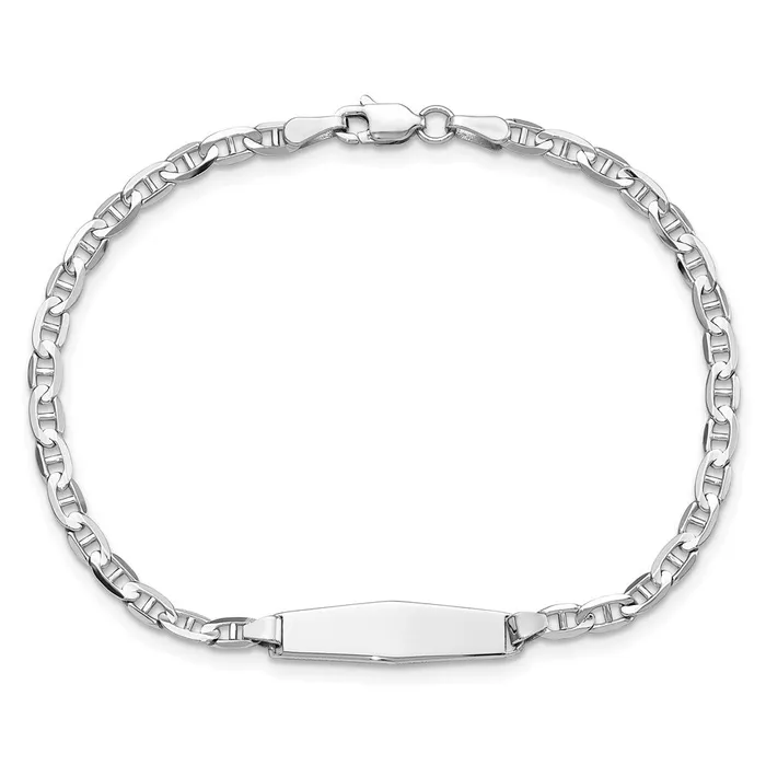 MDS Bracelets Solid 14K White Gold Soft Diamond Shape Anchor Link ID Bracelet MDS Bracelets Solid 14K White Gold Soft Diamond Shape Anchor Link ID Bracelet